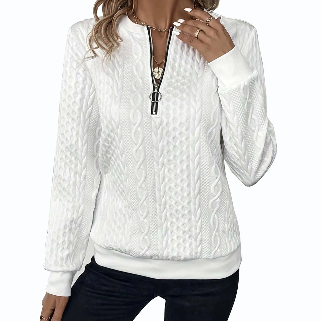Women's loose fit zipper cardigan coat with 3D effect pattern in khaki colour, polyester fabric, front zipper closure