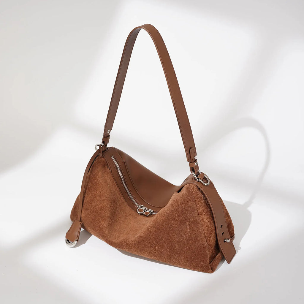 Genuine leather tote handbag in caramel colour, first layer cowhide, horizontal square shape with single shoulder strap