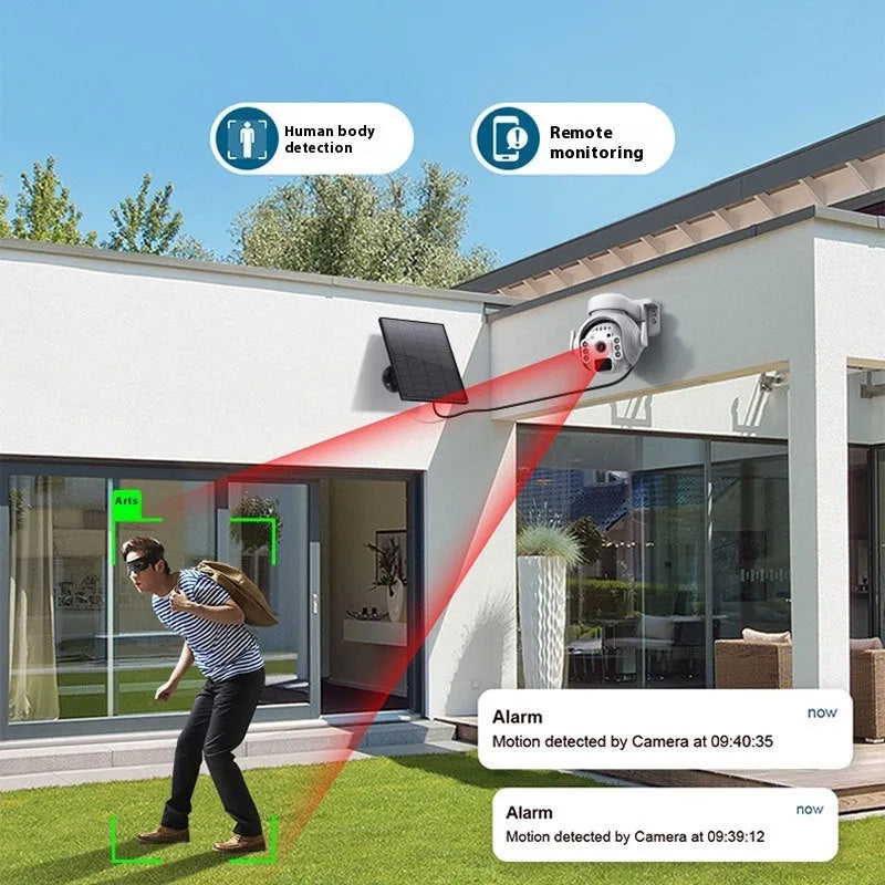 Solar-powered wireless security camera with 3MP resolution and full colour night vision capability