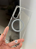 Transparent PC three-edge protective shell for Samsung S25 Ultra showing clear back and side reinforcement