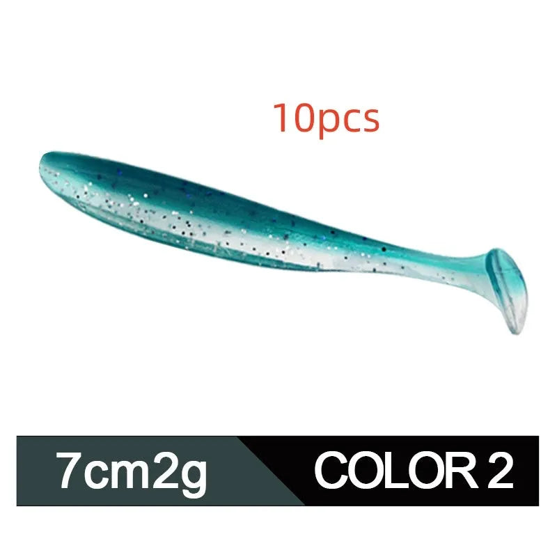 Soft plastic fishing lure with two-tone colour and a T-tail, measuring 7cm, for Mandarin fish and Topmouth culter.