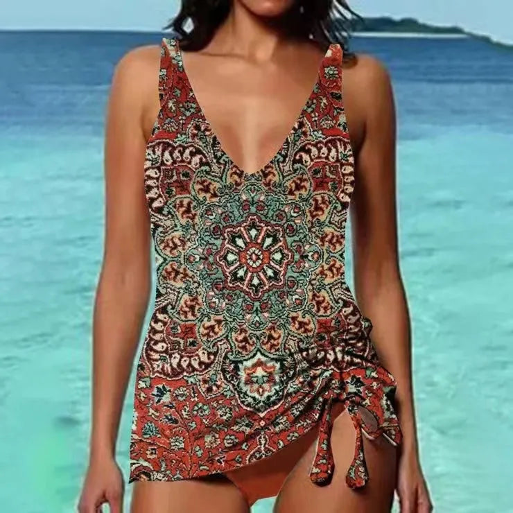 Floral bikini set with suspender top and matching briefs in nine colours sizes S to 3XL