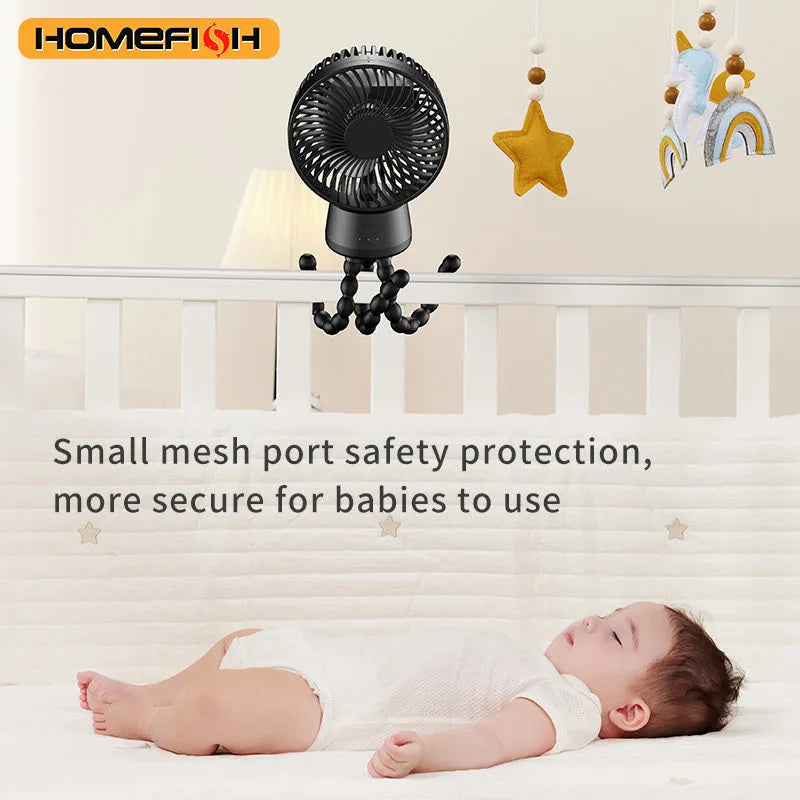 HOMEFISH F2 automatic shake head portable fan with LED light on a detached bracket
