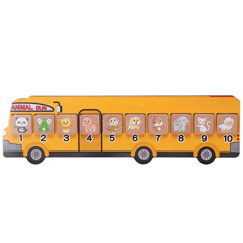 Wooden digital animal bus platform board game for kindergarten mathematics learning