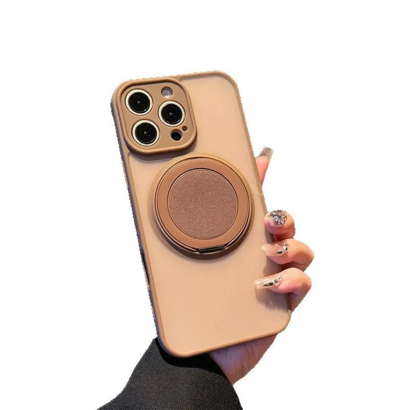 Frosted magnetic rotating bracket phone case for IPhone 17 series in multiple colour options showing bracket extended.