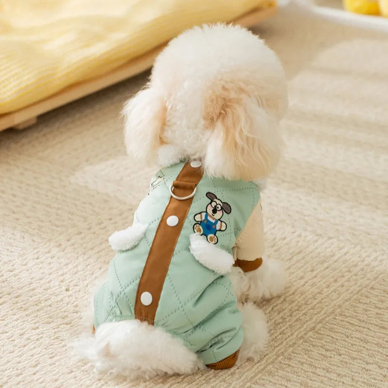 Warm thick Maillard four-legged cotton pet coat for small dogs and cats in green