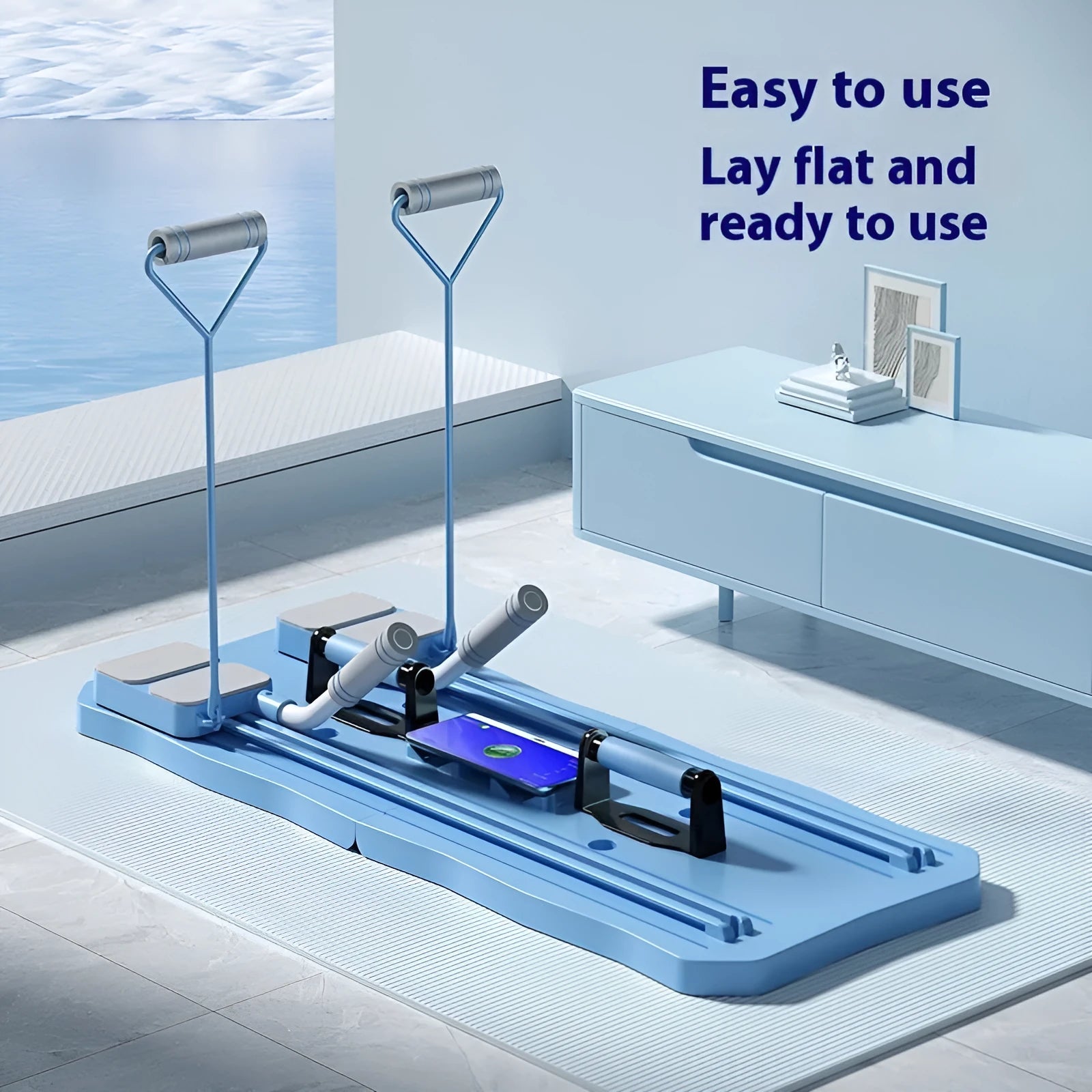 Blue multi-functional fitness board for abdominal exercises and core training at home