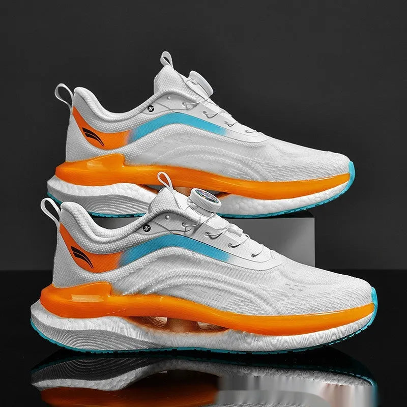Men's high-top breathable running shoes with mesh material and buckle closure