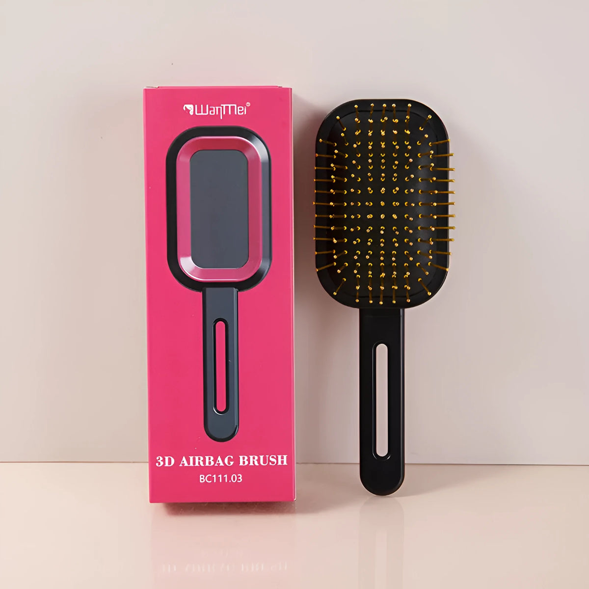 3D air cushion comb for women, ABS steel needle, over 20cm, gift box, black handle pink ring