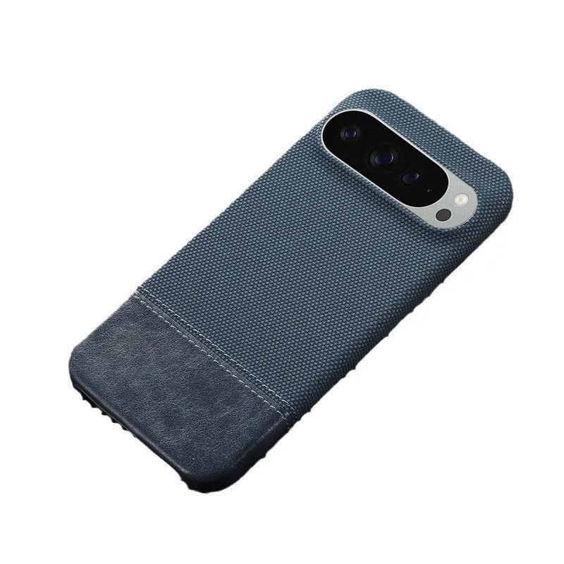 Lambskin anti-fall stitched phone case for Google Pixel 9 Pro XL, black colour, plaid pattern back cover
