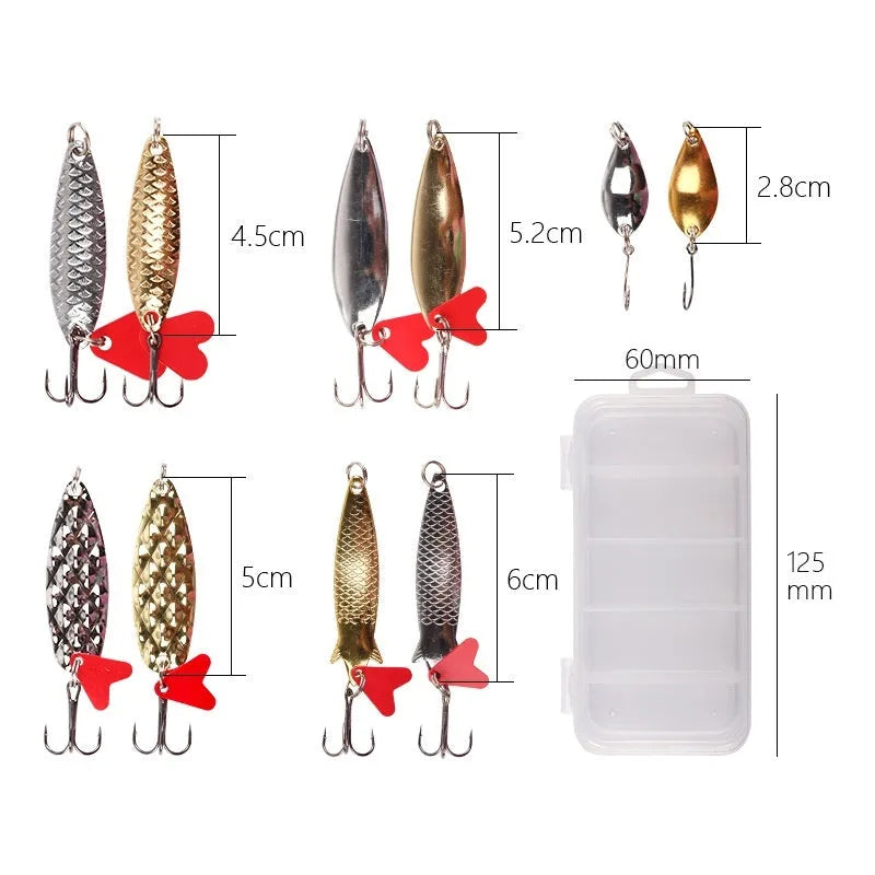 Metal fishing lure sequin sets in gold and silver colours for false bait enhancement