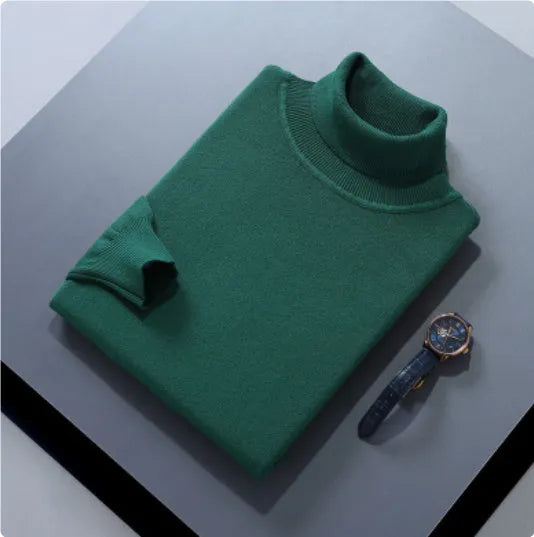 High lapel solid colour casual pullover sweater in beige with long sleeves and loose fit.