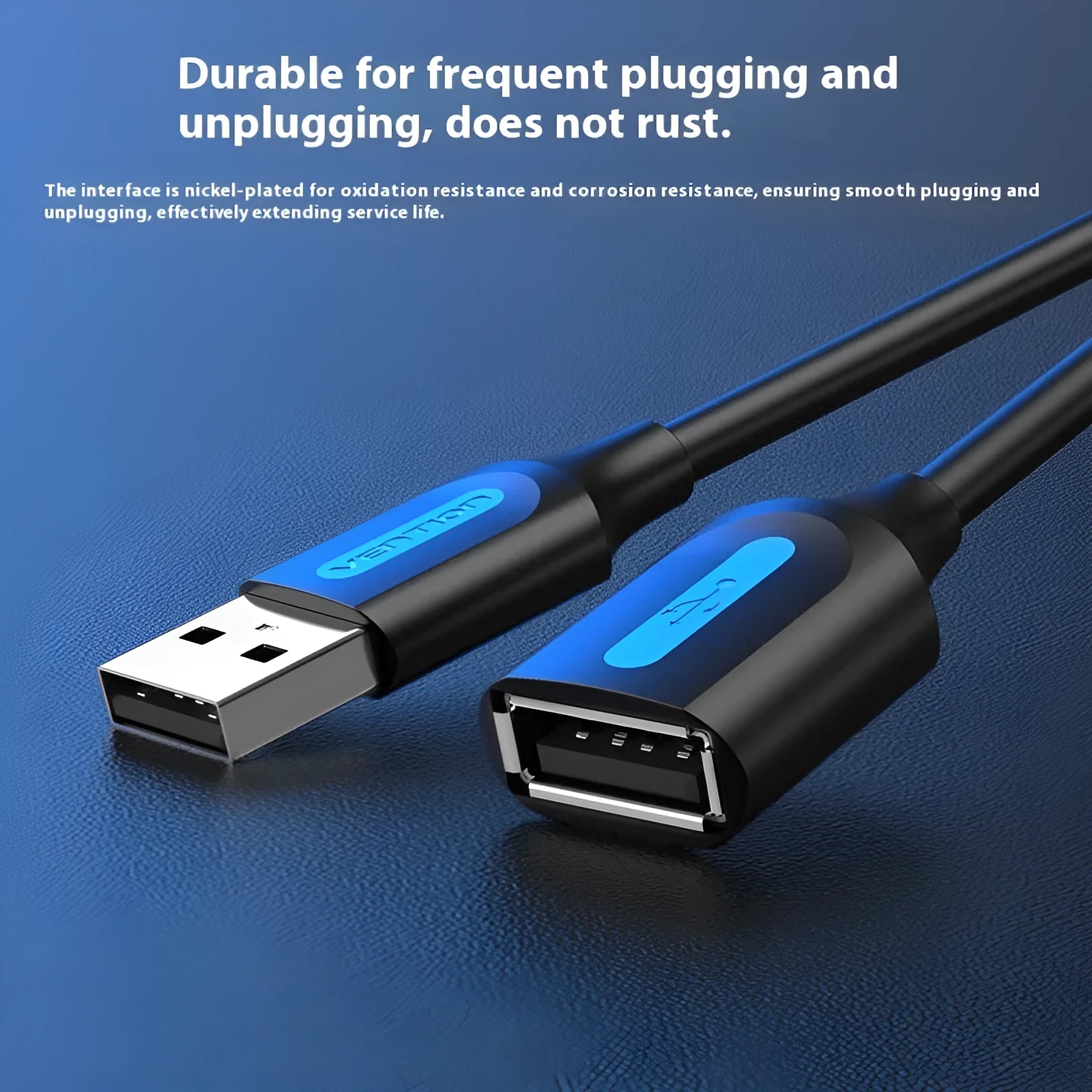 Black USB A male to AM extension cable with straight head design