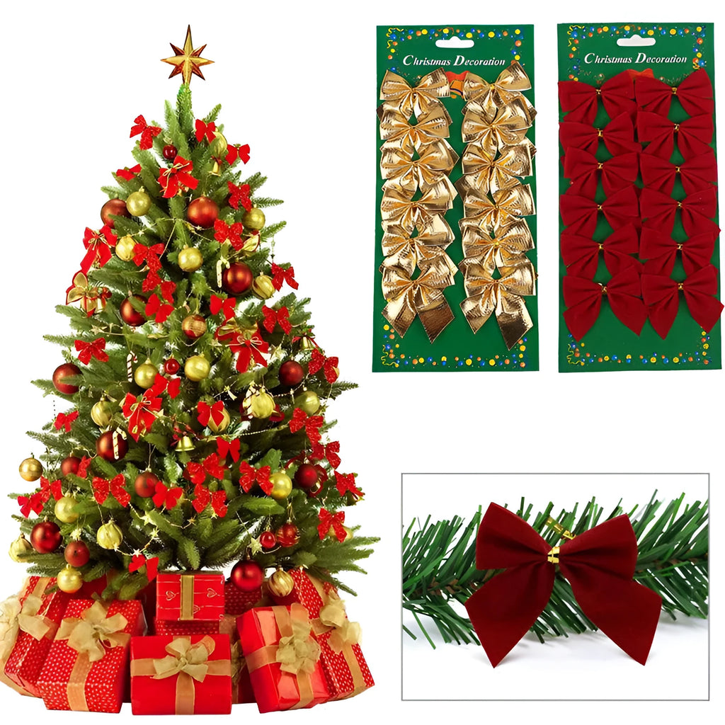 Red gold and silver 5 cm polyester Christmas tree decoration bow ornament