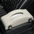 Leather car tissue box with temporary stop sign in black placed on dashboard