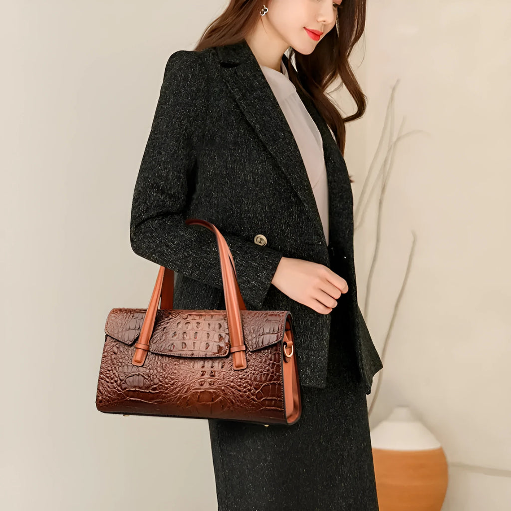 Polyester leather-look messenger shoulder bag in six colour options showing horizontal square shape.