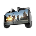 Mobile game handle with telescopic bracket attached to smartphone showing USB-C and audio ports