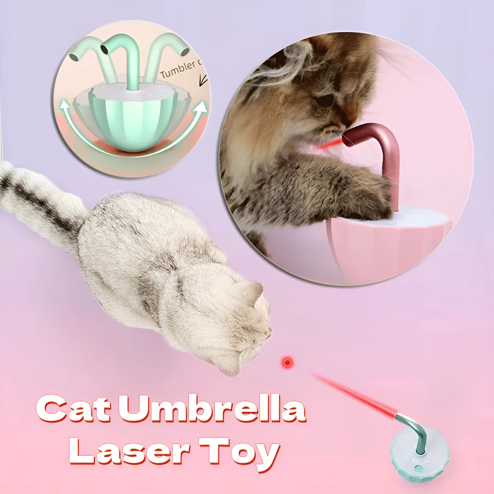 Bubble tea cup shaped interactive laser cat toy with cherry blossom pink finish on floor