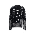 Black men's hoodie with pearl decorations, loose thin material, hood up.