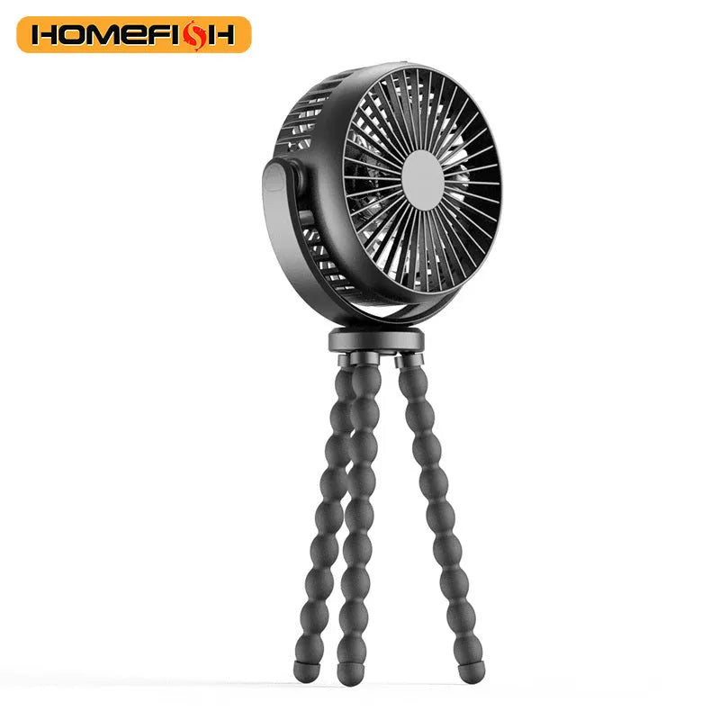 HOMEFISH F2 automatic shake head portable fan with LED light on a detached bracket