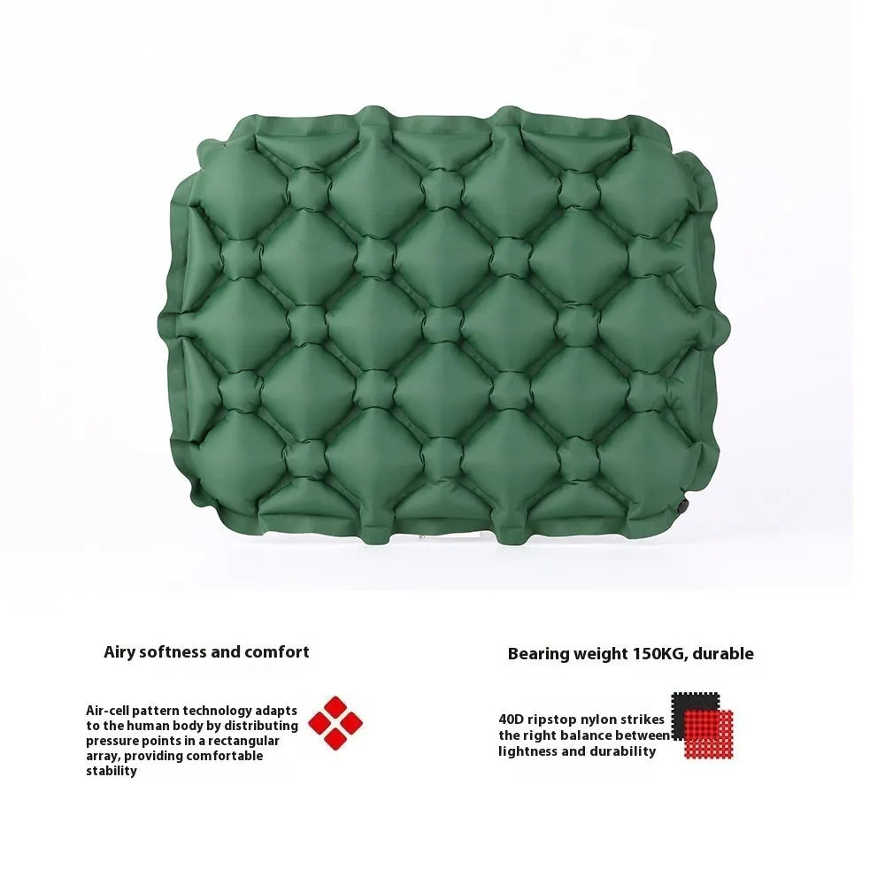 Inflatable camping cushion in grey, 40D nylon TPU, measures 5x34x44cm, lightweight and waterproof for outdoor use