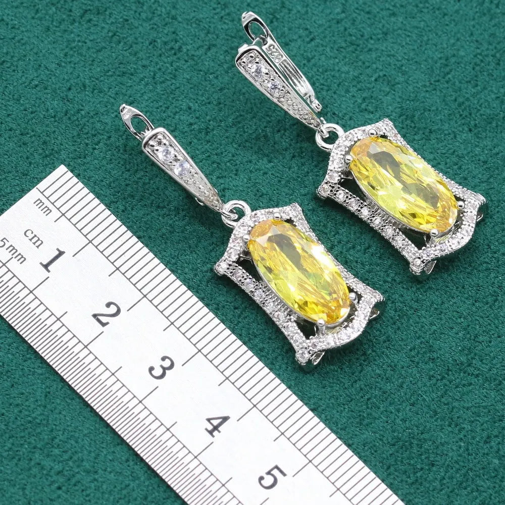 Zircon jewellery set with anti-allergy alloy pendant, snake bones chain, earrings, ring and bracelet in yellow or olive