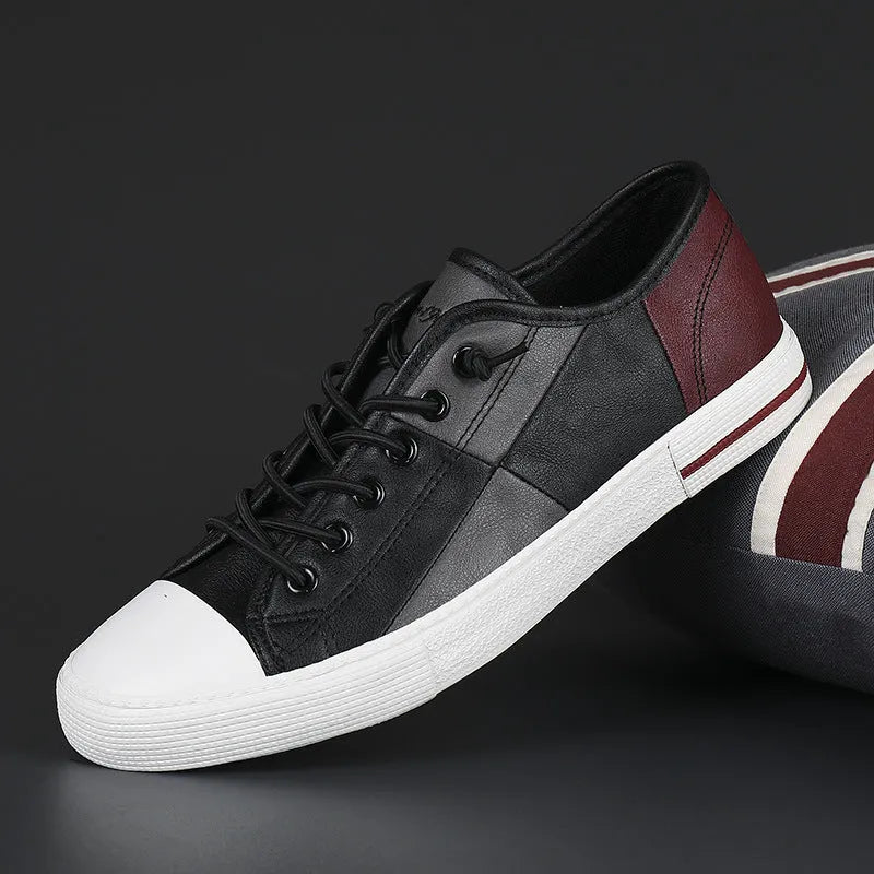 Men's colour-matched leather shoes with elastic band closure and rubber soles