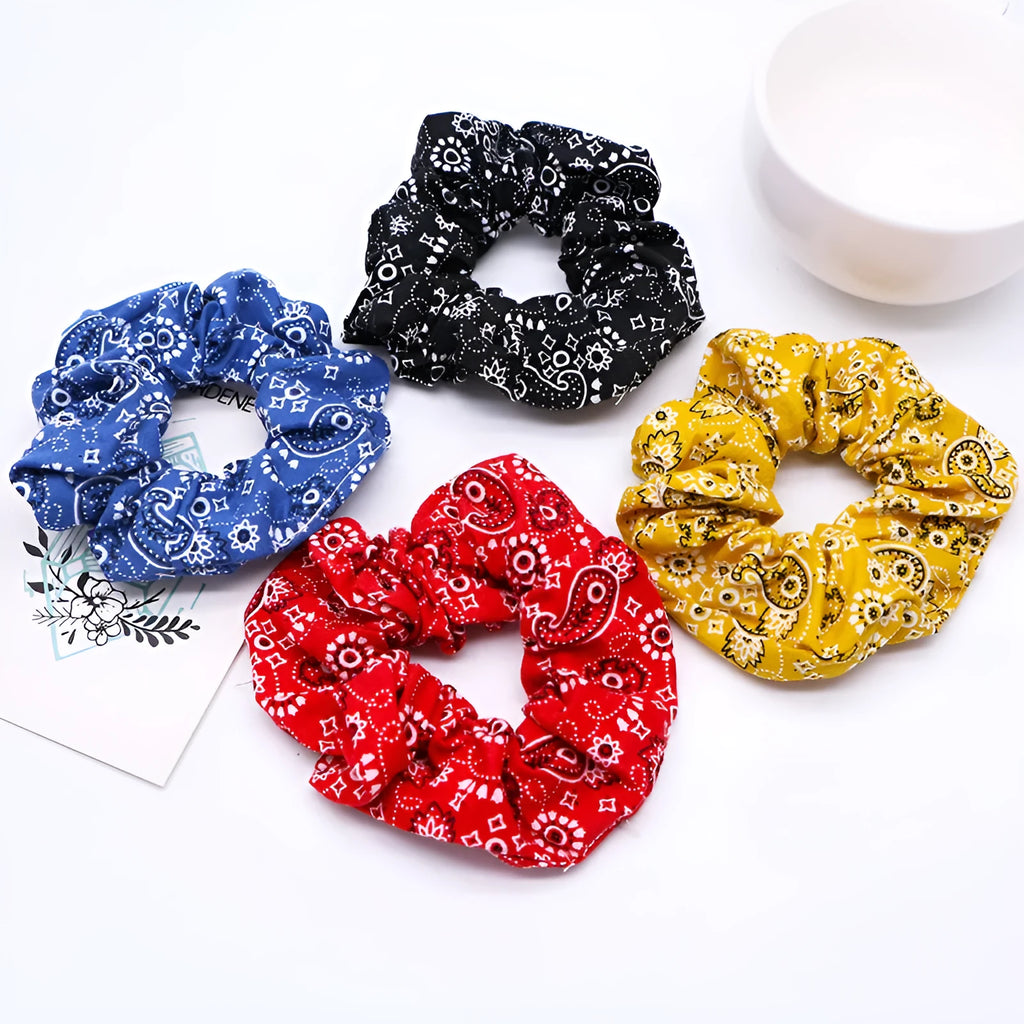 Cashew flower ponytail hair tie in black - large intestine cloth hair accessory for women
