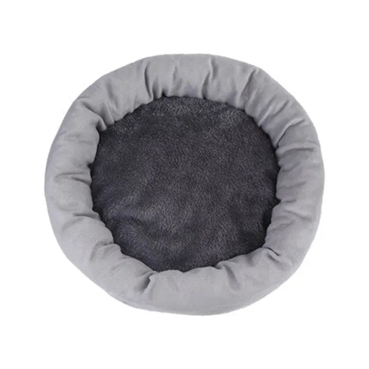 Round PP cotton filled pet bed in light gray with pillow option for dogs