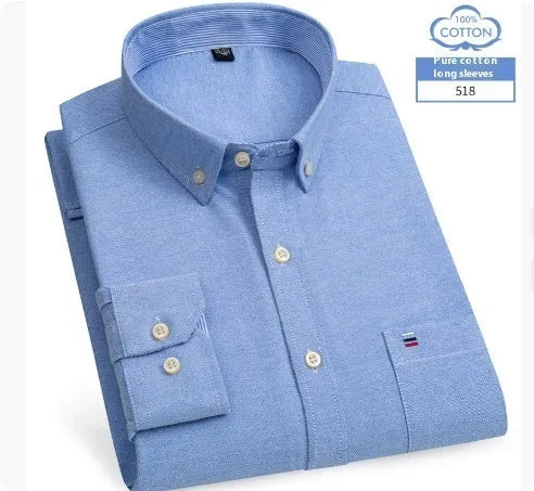 Men's long sleeve pure cotton plaid shirt in casual style, available in five colours and sizes 38-47.