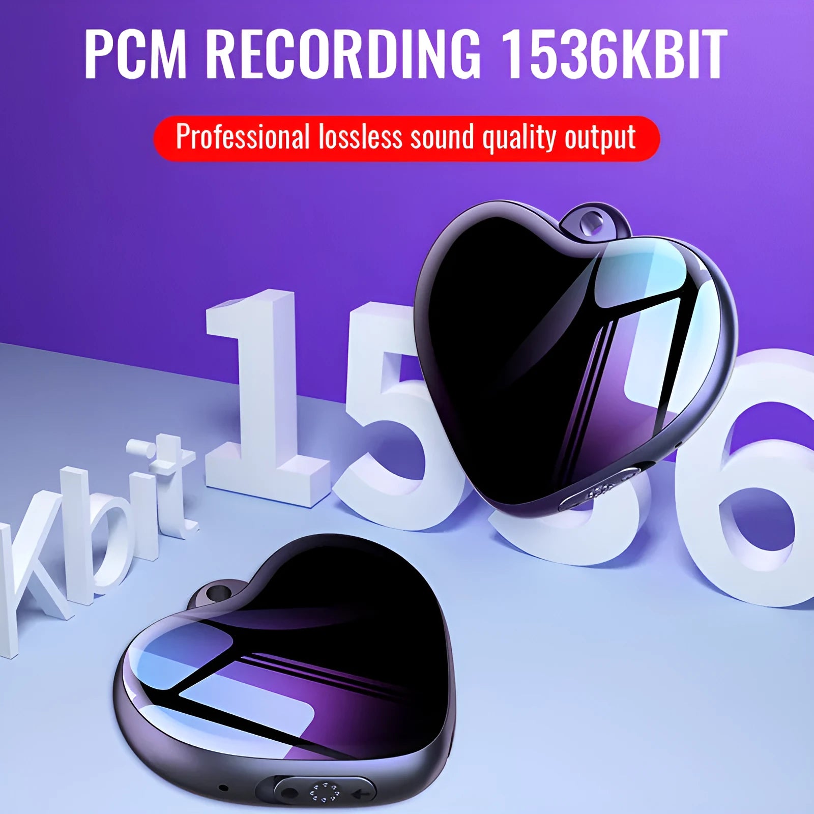 Black compact voice recorder with zinc alloy and glass surface for HD noise reduction and text conversion
