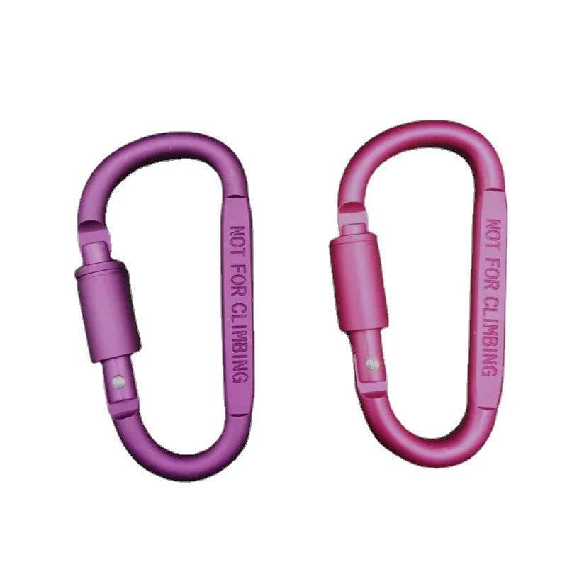 D-type aluminium locking carabiner in a choice of colours, showing 8cm flat size.