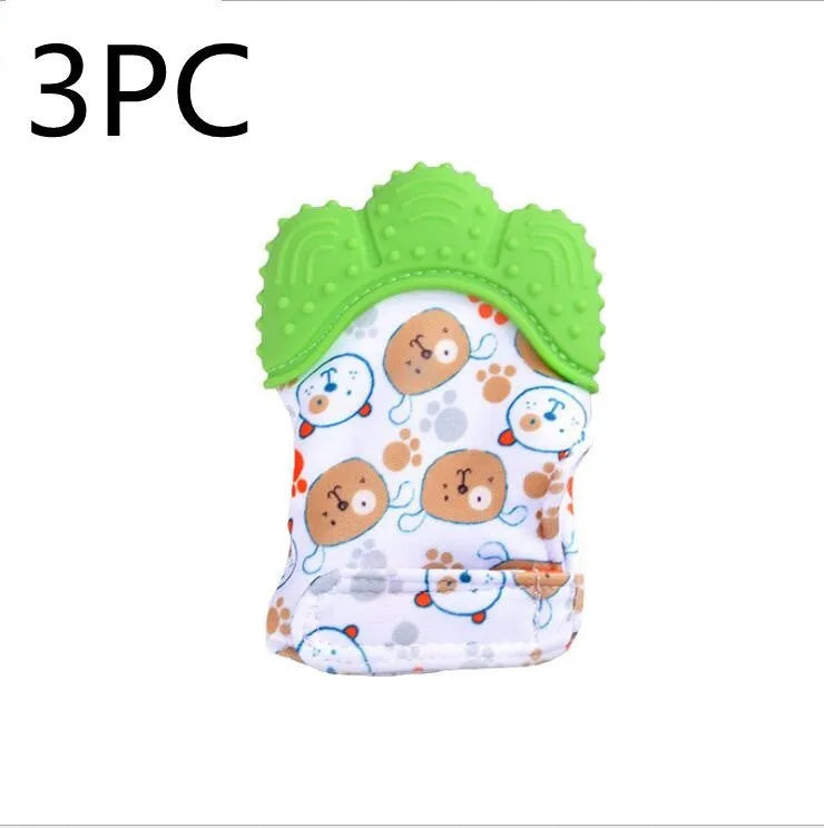 Silicone baby teether glove with Velcro strap in blue colour