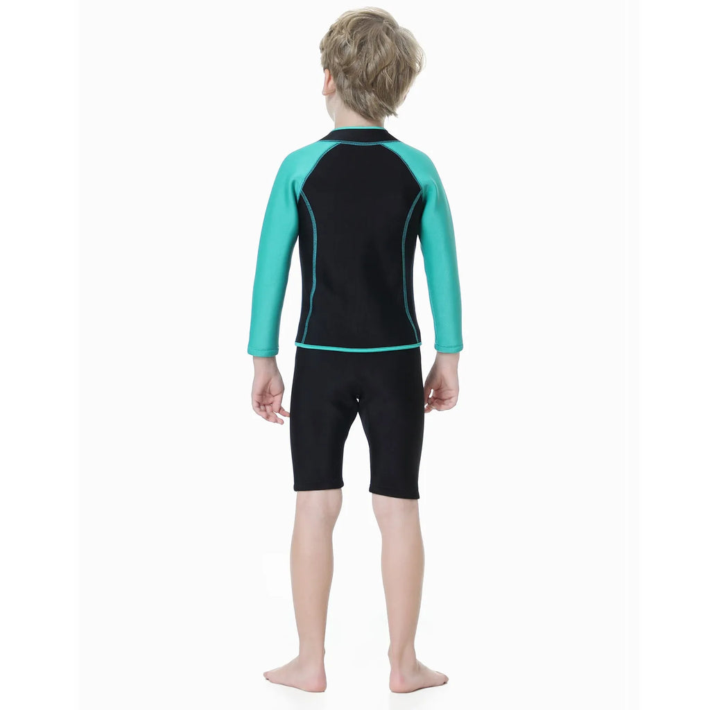 Children's diving suit long sleeve two-piece swimsuit in boys black and blue on child