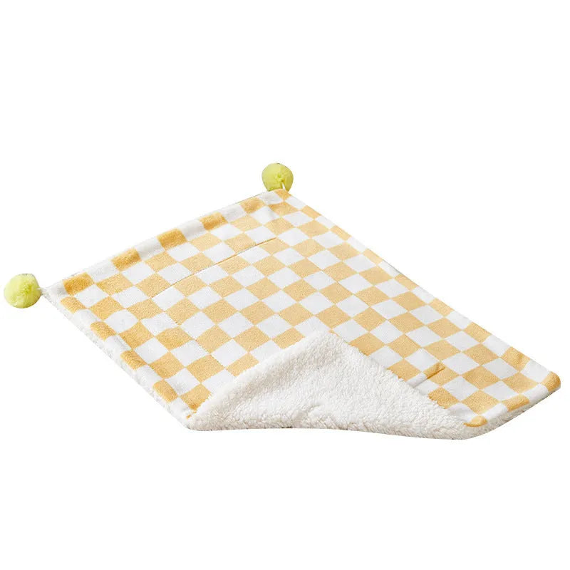 Green plaid pet blanket with soft fleece surface for cats and dogs