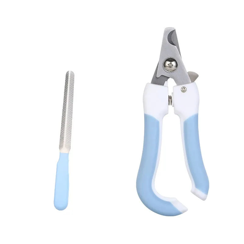 Pet nail scissors for dogs and cats in blue, blue pink, and pink colour options