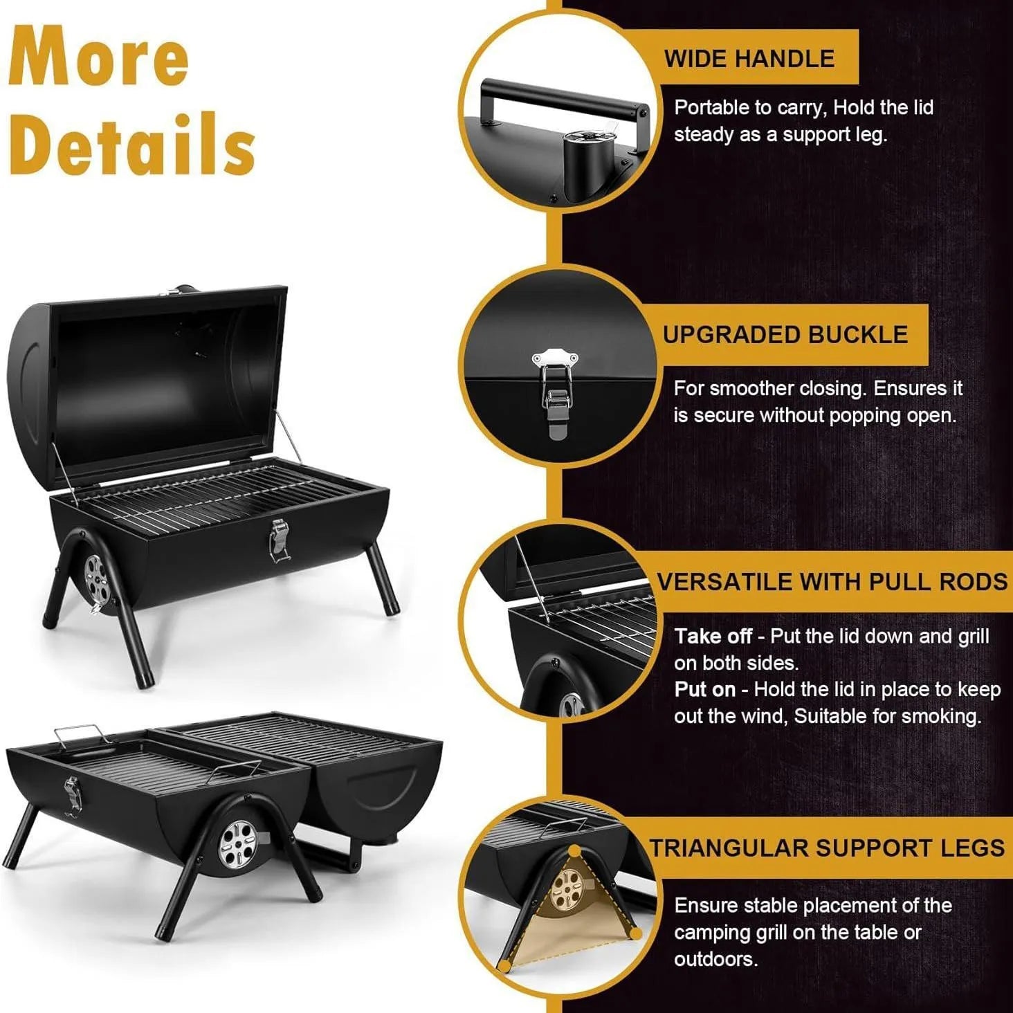 Small folding desktop charcoal barbecue smoking device with grill rack