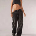Women's blue cotton loose wide-leg mop trousers with colour-block stitching detail on a low waist