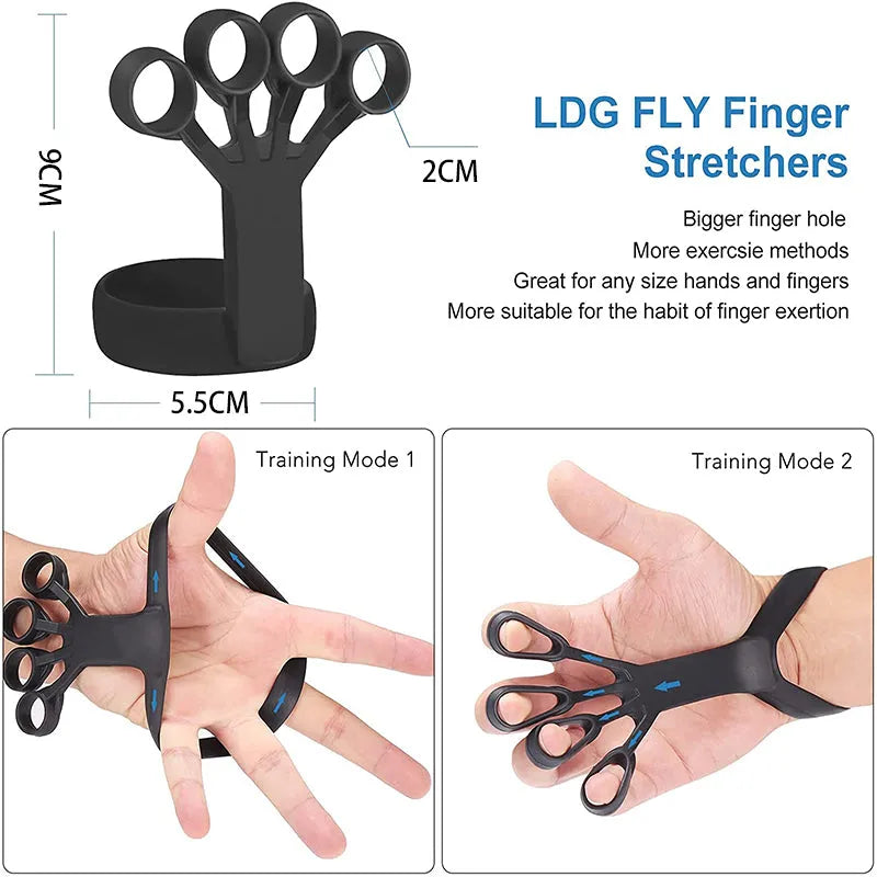 Silicone finger puller hand grip trainer in black with finger slots, 24g weight
