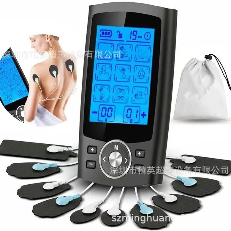Charging pulse physiotherapy massager with handheld remote control USB rechargeable TENS EMS muscle stimulator