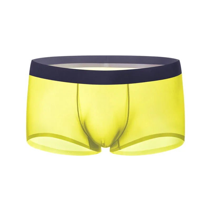 Seamless ice silk boxers for men in black with low waist and thin knit fabric