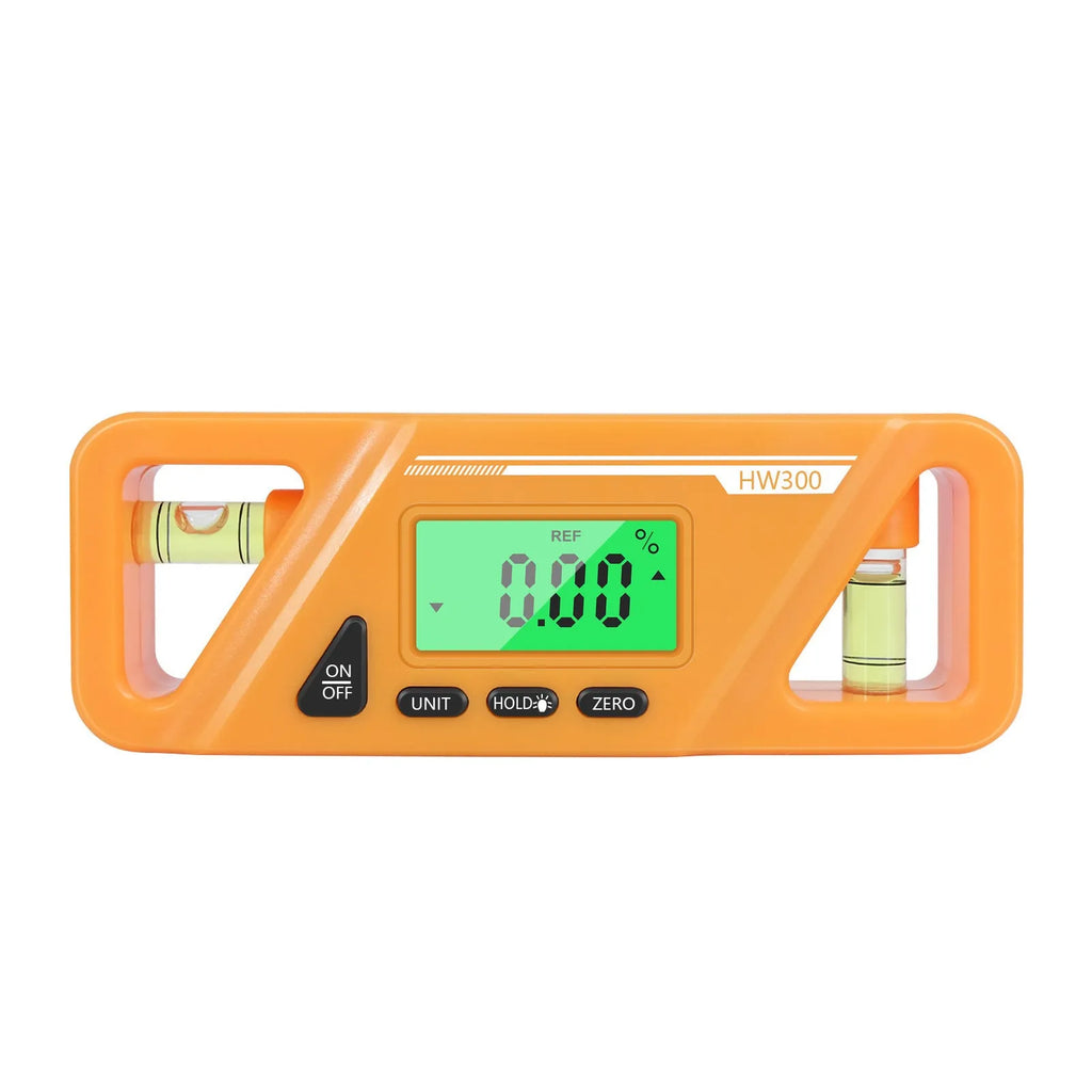 Digital display inclinometer level meter with magnetic base showing angle measurement on metal surface