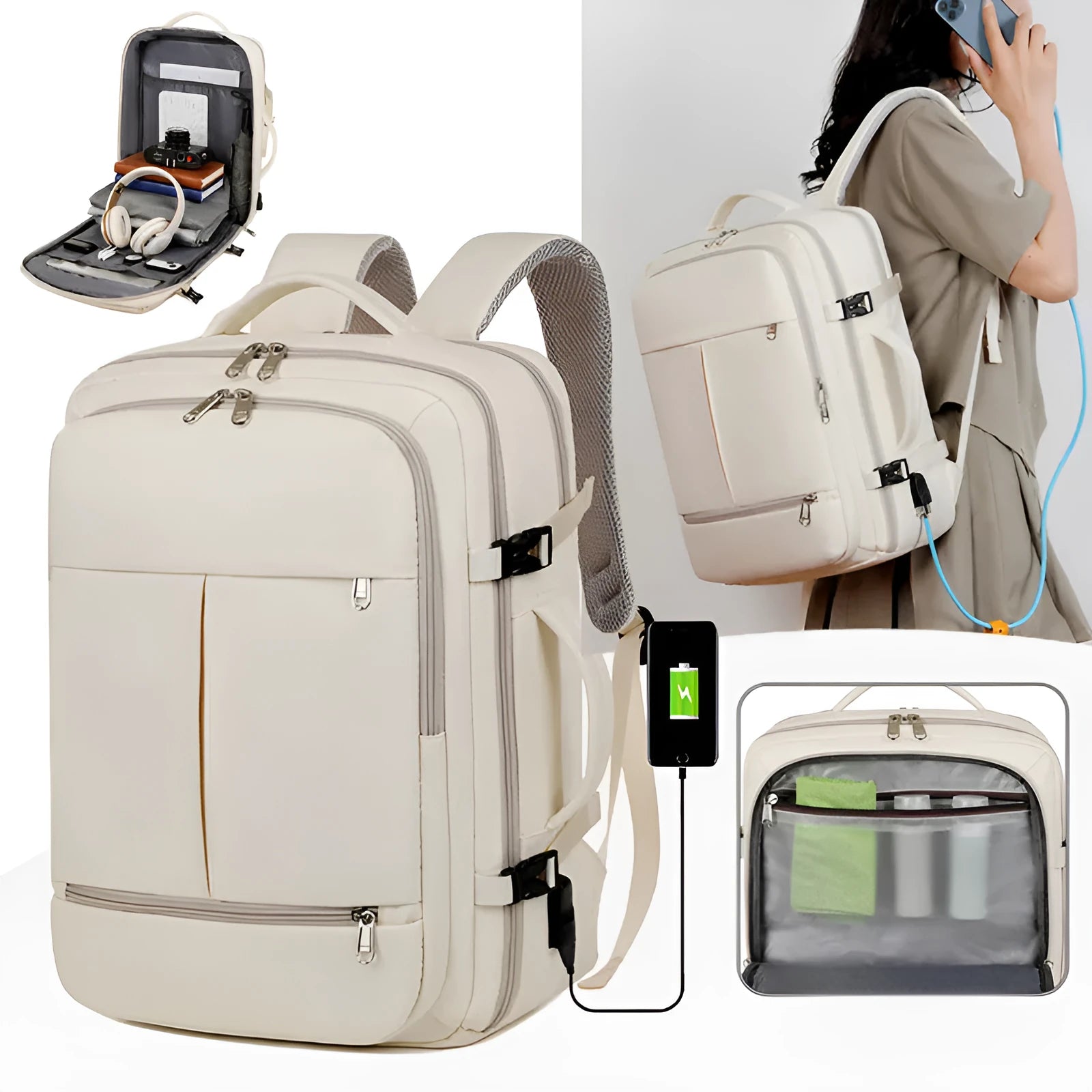 Large waterproof Oxford cloth backpack with multiple pockets for 15.6 inch laptops