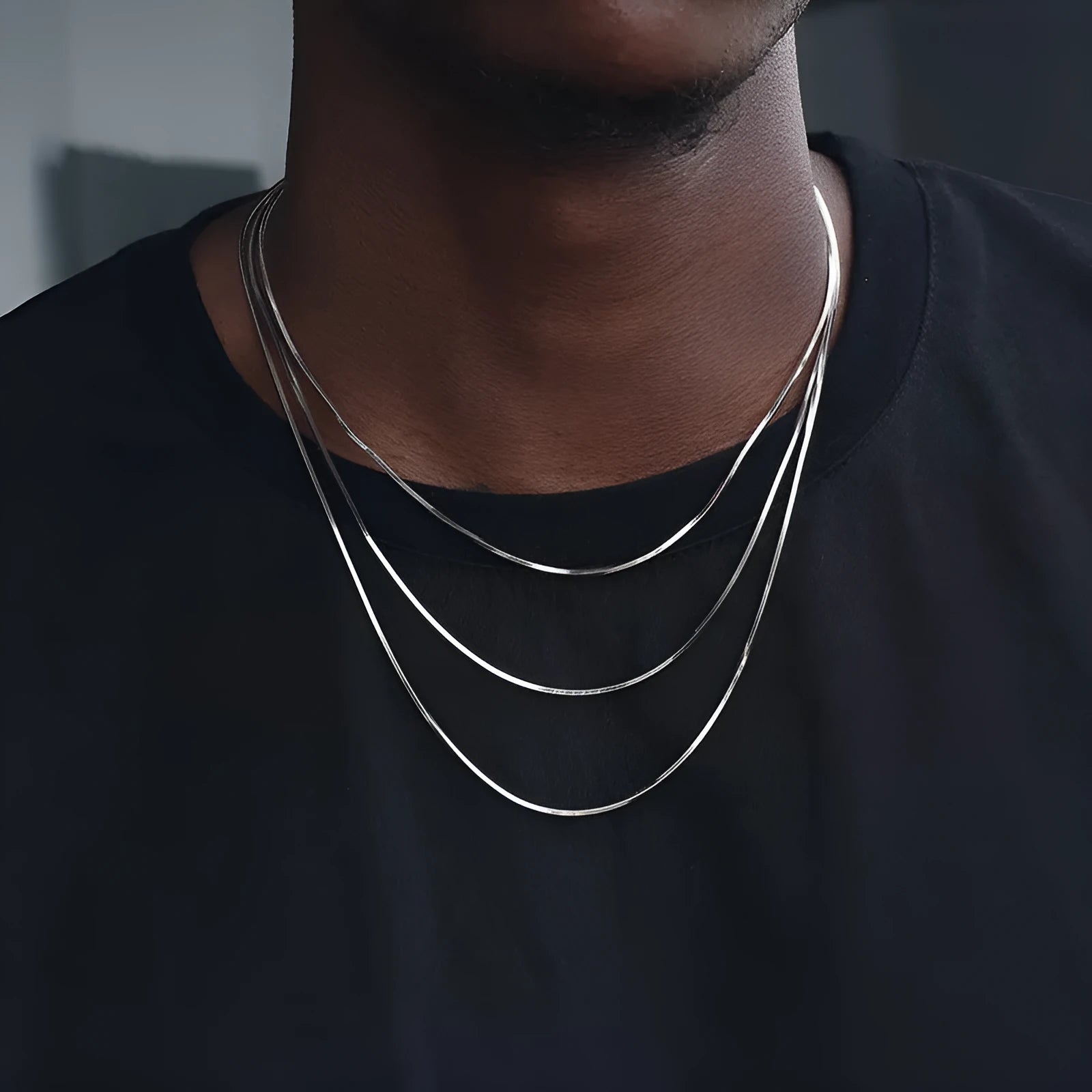 S925 sterling silver plated platinum necklace with fine snake bone chain, unisex 1.5mm width, silver colour