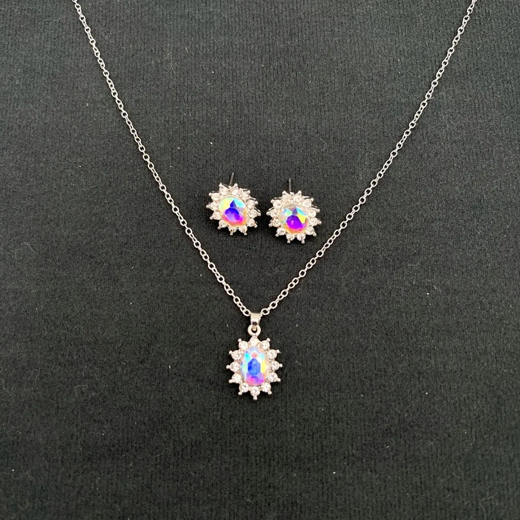 Sunflower zircon ear stud necklace suit for women in electroplated alloy with regular chain