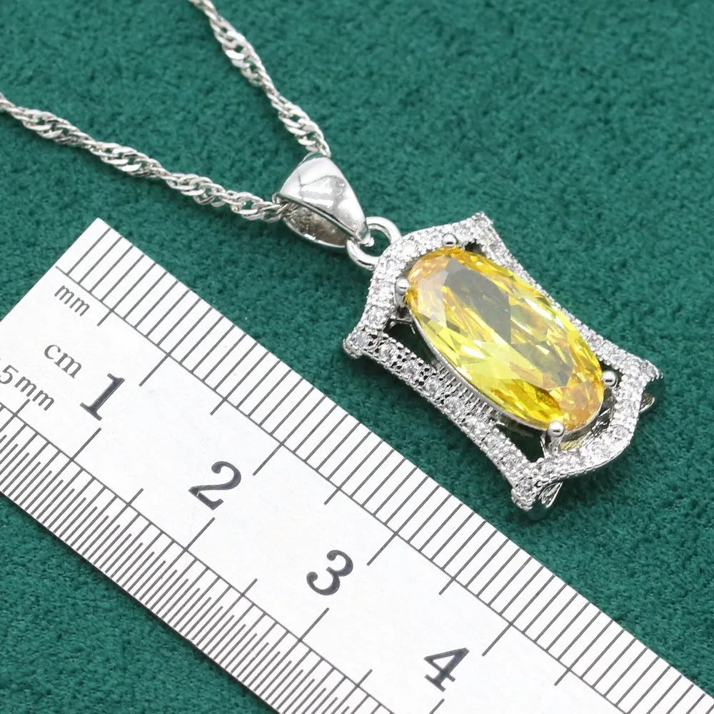 Zircon jewellery set with anti-allergy alloy pendant, snake bones chain, earrings, ring and bracelet in yellow or olive