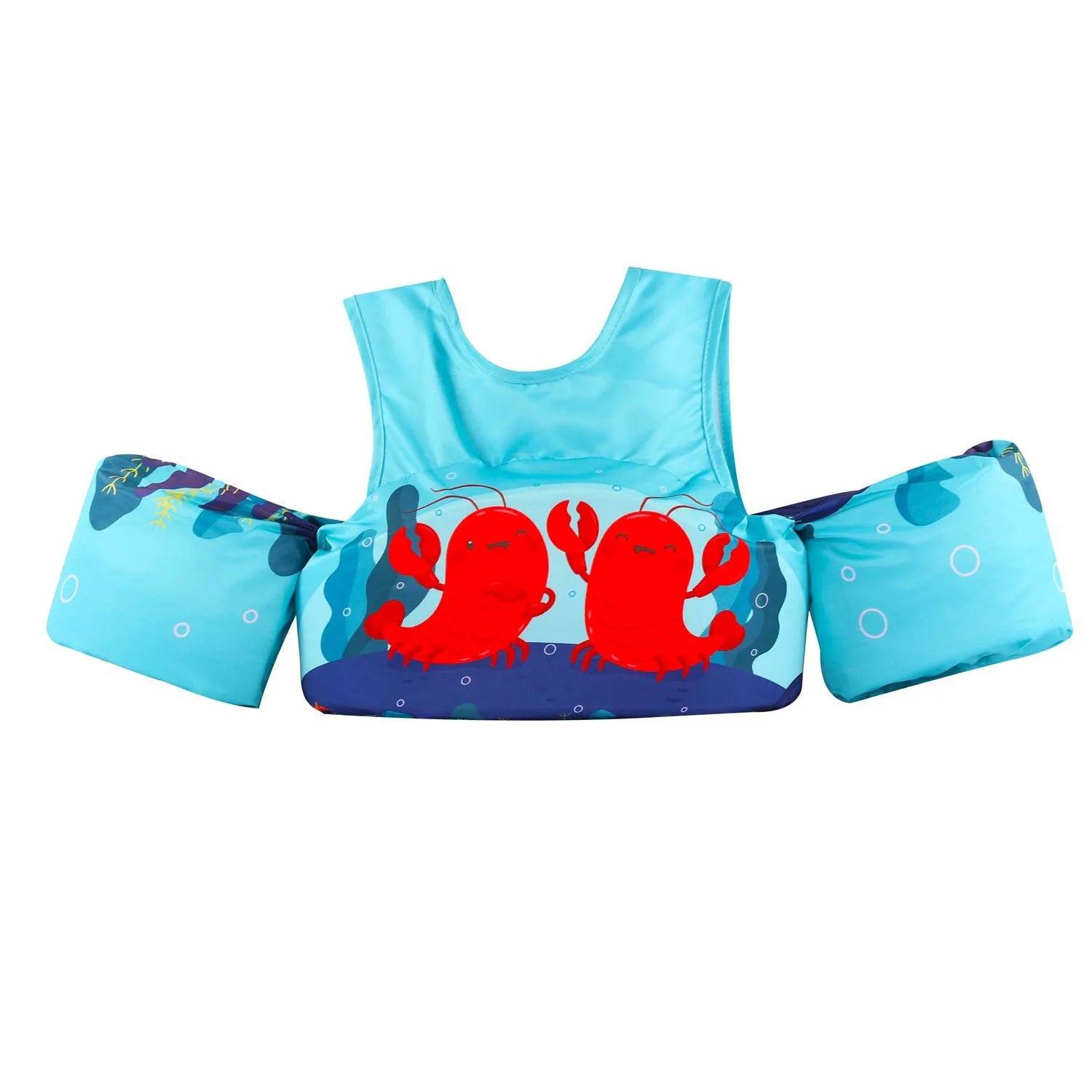 Children's cartoon swimsuit with integrated inflatable arm bands in watermelon pineapple design
