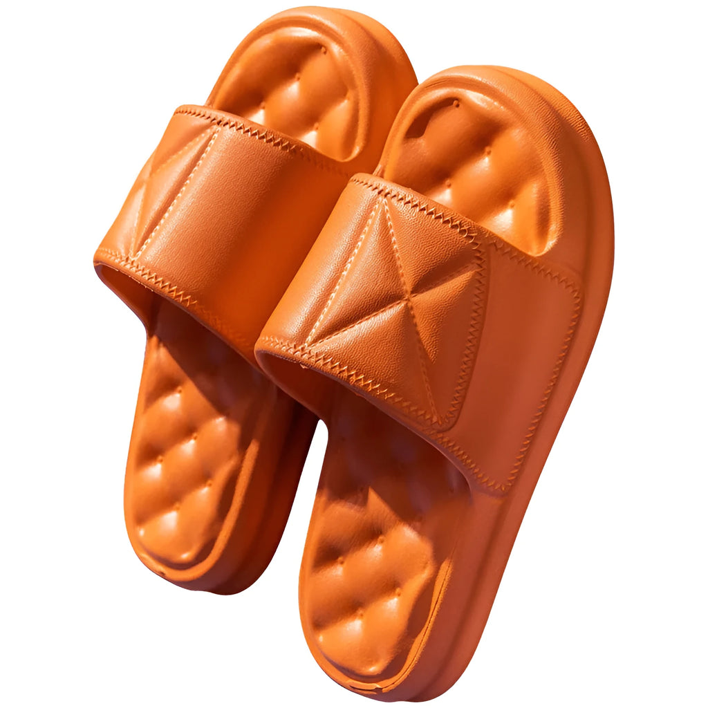 Pair of soft EVA bathroom slippers with a thick non-slip sole, shown in a selection of colours.