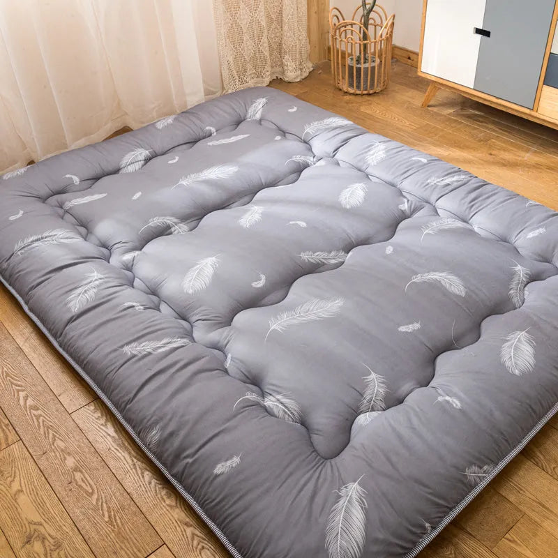 Thickened 10cm foldable tatami floor mat in dark blue, polyester fibre filling, dormitory bedroom use