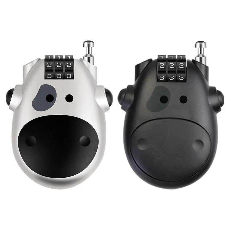 Cow lock retractable wire rope helmet lock with chain in black and silver options